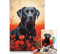 Puzzle da 1000 pezzi per adulti Labrador tra i papaveri gioco impossibile analisi e logica per rafforzare l'amore tra le coppie 38x52cm