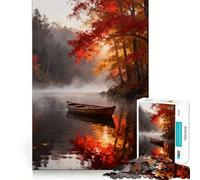 Puzzle da 1000 pezzi per adulti,Lago autunnale con barca,bordo pulito,gioco cognitivo divertente,gioco lento,regalo festivo per il tempo libero (38x52cm)