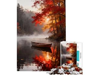 Puzzle da 1000 pezzi per adulti lago autunnale con barca Gioco avvincente per coltivare la pazienza rompicapo per tutta la famiglia regalo per donne e uomini (dimensioni 38x26cm)