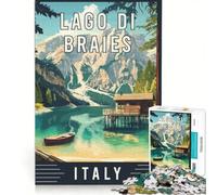 Puzzle da 1000 pezzi per adulti Lago Di Braies in Italy | Assemblaggio di modelli giocattoli antistress adatti alla decorazione della scrivania 75x50cm
