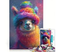 Puzzle da 1000 pezzi per adulti Lama che ride con un cappello arcobaleno gioco divertente interazione genitore-figlio ogni pezzo è unico 50x75cm