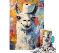 Puzzle da 1000 pezzi per adulti lama con cappello di carta igienica Giochi per famiglie gioco educativo sfida regalo di Babbo Natale segreto migliora la memoria (dimensioni 38x52cm)