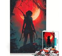 Puzzle da 1000 pezzi per adulti: Lara Croft nella giungla con luna rossa gioco per famiglie rilassante e stimolante per la mente collezione d'artista belle arti 38x52cm