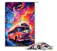 Puzzle da 1000 pezzi per adulti l'autobus è circondato da schizzi molte nuvole colorate decorazione da parete adatto per la decorazione del desktop 75x50 cm