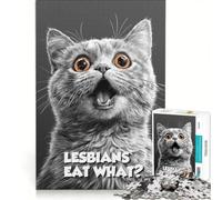 Puzzle da 1000 pezzi per adulti "Le lesbiche mangiano cosa?" con meme del gatto British Shorthair gioco per famiglie decorazione per la casa adatto per la decorazione della scrivania 50x75cm