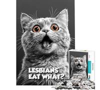 Puzzle da 1000 pezzi per adulti Le lesbiche mangiano cosa? Meme del gatto British Shorthair Puzzle per adulti Gioco rompicapo ma divertente e umoristico compleanno e altri eventi