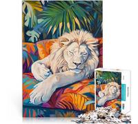 Puzzle da 1000 pezzi per adulti Leone bianco addormentato Gioco intellettuale giocattolo con pezzi completamente interconnessi di forma casuale 38x26cm