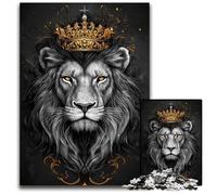 Puzzle da 1000 pezzi per adulti, leone che indossa la corona, puzzle in cartone per il divertimento in famiglia, adatto per la decorazione del desktop per 14+ anni, 26x38cm