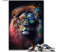 Puzzle da 1000 pezzi per adulti, leone colorato con occhiali, in legno, attività divertente per la casa, 50x75cm, decorazione artistica fai da te, regalo di compleanno perfetto