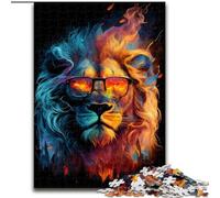 Puzzle da 1000 pezzi per adulti, leone colorato con occhiali in legno, Capodanno, regalo di Natale 50x75cm per feste, compleanni e serate di giochi in famiglia