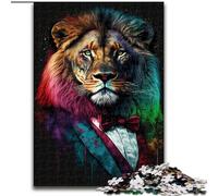 Puzzle da 1000 pezzi per adulti, leone colorato con occhiali in legno, perfetto per regali di compleanno, Natale e Halloween, 50x75cm, decorazione artistica fai da te, regalo di compleanno perfetto