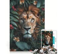 Puzzle da 1000 pezzi per adulti: Leone della giungla tra i fiori gioco educativo decorazione per la casa collezione d'artista belle arti 38x52cm