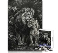 Puzzle da 1000 pezzi per adulti Leone e leonessa in pittura monocromatica Decorazione per la casa Giocattoli fai da te per bambini dai 14 anni in su (dimensioni 50x75cm)