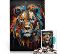 Puzzle da 1000 pezzi per adulti Leone geometrico astratto Riduzione dello stress interessante con poster abbinato e foglio di quiz 75x50cm