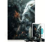 Puzzle da 1000 pezzi per adulti Leone Nero contro Leone Bianco,un gioco divertente e logico,ideale per il tempo libero,con una scena natalizia 38x52cm