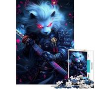 Puzzle da 1000 pezzi per adulti: Leone Samurai con occhi rossi luminosi puzzle di animali gioco rompicapo analisi e logica compleanno e Natale (dimensioni 38x26cm)