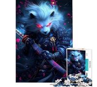 Puzzle da 1000 pezzi per adulti leone samurai con occhi rossi luminosi puzzle di animali per adulti giocattolo antistress regalo di compleanno regalo per tutta la famiglia (dimensioni 38x52cm)