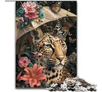 Puzzle da 1000 pezzi per adulti, leopardo che tiene un ombrello, puzzle da 1000 pezzi per adulti, idea regalo unica fai da te per la casa (dimensioni 26x38cm)