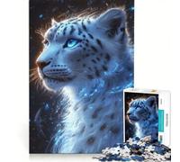 Puzzle da 1000 pezzi per adulti leopardo delle nevi con bagliore blu gioco impossibile analisi e logica per rafforzare l'amore tra le coppie 50x75cm