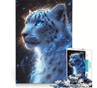 Puzzle da 1000 pezzi per adulti leopardo delle nevi con bagliore blu gioco impossibile analisi e logica per rafforzare l'amore tra le coppie 38x52cm