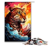 Puzzle da 1000 pezzi per adulti Leopardo nel cratere circondato da schizzi Un sacco di puzzle Gioco pratico Decorazioni e regali unici per la casa 75x50 cm
