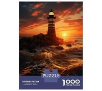 Puzzle Da 1000 Pezzi Per Adulti Lighthouse Sunset Ocean Waves Puzzle Antistress, Decorazione Per La Casa, Aiuta Ad Allenare Il Cervello 52x38cm/1000pcs