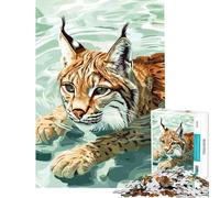 Puzzle da 1000 pezzi per adulti lince che nuota nell'acqua arte digitale ideale per compleanni e Natale divertimento in famiglia decorazione per la casa giocattolo adatto a partire dai 14 anni 38x26cm