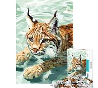 Puzzle da 1000 pezzi per adulti lince che nuota nell'acqua arte digitale sfida da completare gioco pratico per passare il tempo durante le vacanze a casa adatto a partire dai 14 anni (38x52cm)