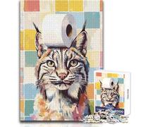 Puzzle da 1000 pezzi per adulti Lince con cappello di carta igienica Accogliente e rilassante Divertimento per il tempo libero Vestibilità perfetta Giocattolo ad alta precisione Dimensioni 38x52cm