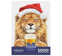 Puzzle Da 1000 Pezzi Per Adulti Lion in Santa Hat with Beer Puzzle Per Adulti Gioco Per Famiglie Taglio Di Precisione Regali Unici Per Compleanno E Natale 70x50cm/1000pcs