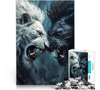 Puzzle da 1000 pezzi per adulti lotta tra leoni bianchi e neri Giocattolo educativo per l'apprendimento Collezione di artisti, Belle arti 38x26cm