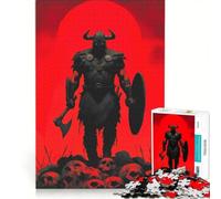 Puzzle da 1000 pezzi per adulti "L'ultimo berserker" - Guerriero vichingo su un mucchio di teschi giocattolo antistress decorazione perfetta con poster e foglio di curiosità abbinati 50x75cm