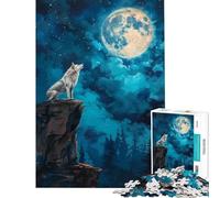 Puzzle da 1000 pezzi per adulti "L'ululato del lupo nella notte di luna" Gioco intellettuale Rompicapo Analisi e logica Regalo per donne e uomini (Dimensioni 75x50cm)