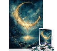 Puzzle da 1000 pezzi per adulti Luna crescente dorata sul lago Kintsugi arte fantasy giocattolo decorazione da parete ottimo regalo per giochi di relax giochi che migliorano l'amore tra coppie 38x52cm