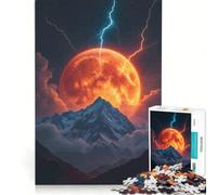 Puzzle da 1000 pezzi per adulti: Luna di sangue sulla montagna con fulmini, gioco interattivo, divertente antistress, compleanni e altre occasioni 38x26cm