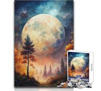 Puzzle da 1000 pezzi per adulti Luna piena sulla foresta autunnale Decorazione artistica per la casa Gioco educativo Regalo per compleanni (dimensioni 38x26cm)