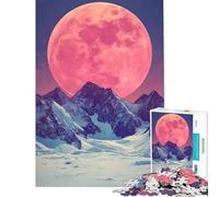 Puzzle da 1000 pezzi per adulti luna rosa sopra le montagne difficile e stimolante antistress rilassante adatto a partire dai 14 anni 38x52cm