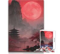 Puzzle da 1000 pezzi per adulti Luna Rossa sulla Pagoda, gioco educativo e divertente, regalo perfetto e premuroso per ogni occasione, dimensioni 38x26cm