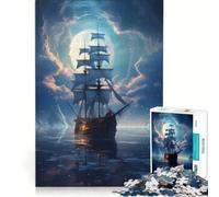 Puzzle da 1000 pezzi per adulti "Lune che accarezzano galeoni e vele" gioco interattivo attività divertenti da fare a casa ideale come regalo per tutta la famiglia 38x52cm