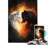 Puzzle da 1000 pezzi per adulti Lupi bianchi e neri tra le fiamme attività divertenti da fare a casa per tutta la famiglia gioco impossibile per ragazzi dai 14 anni in su (38x26cm)