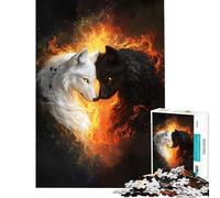 Puzzle da 1000 pezzi per adulti Lupi bianchi e neri tra le fiamme sfida impegnativa da completare decorazione per la casa gioco pratico per ragazzi dai 14 anni in su (38x52cm)