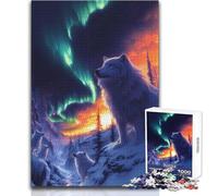 Puzzle da 1000 pezzi per adulti Lupi sotto l'aurora boreale Rilassante e calmante Hobby da interno Giocattolo per il tempo libero dalla vestibilità perfetta Dimensioni 50x75cm
