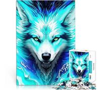 Puzzle da 1000 pezzi per adulti Lupo Acquerello Turchese Difficile da completare ma divertente e umoristico Regalo di compleanno, regali 38x26cm