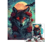 Puzzle da 1000 pezzi per adulti "Lupo al chiaro di luna e rose" - Puzzle per adulti gioco rilassante regalo di compleanno difficile e stimolante (dimensioni 50x75cm)