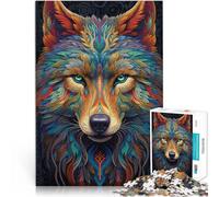 Puzzle da 1000 pezzi per adulti “ Lupo al neon” Fatto di carta，per età 14+ Allena il tuo cervello e le tue mani Attività divertenti da fare a casa, regali di compleanno, regali di viaggio。
