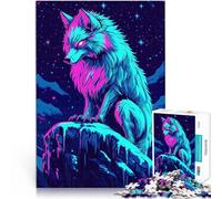 Puzzle da 1000 pezzi per adulti Lupo al neon nel cielo notturno Giochi educativi Decorazione della casa Collezione di artisti, Belle arti 52x38cm