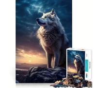 Puzzle da 1000 pezzi per adulti Lupo bianco al tramonto,gioco di memoria divertente con componenti robusti e ben definiti, alleviare lo stress (50x75cm)