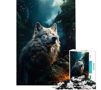 Puzzle da 1000 pezzi per adulti Lupo Bianco nel Fuoco e nella Nebbia Giocattolo Educativo per l'Apprendimento e il Relax Sfida Impegnativa Ottimo Regalo e Giocattolo (Dimensioni 38x52cm)