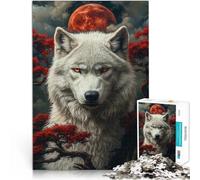 Puzzle da 1000 pezzi per adulti Lupo bianco sotto la luna di sangue Gioco educativo per famiglie Adatto per la decorazione del desktop 52x38cm