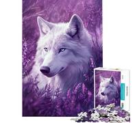 Puzzle da 1000 pezzi per adulti Lupo bianco tra fiori viola gioco rompicapo per adulti un'opera d'arte per compleanno e Natale (dimensioni 38x26cm)